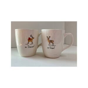 Rae Dunn Artisian collection, Reindeer Christmas mugs, Dancer & Vixon,  set of 2